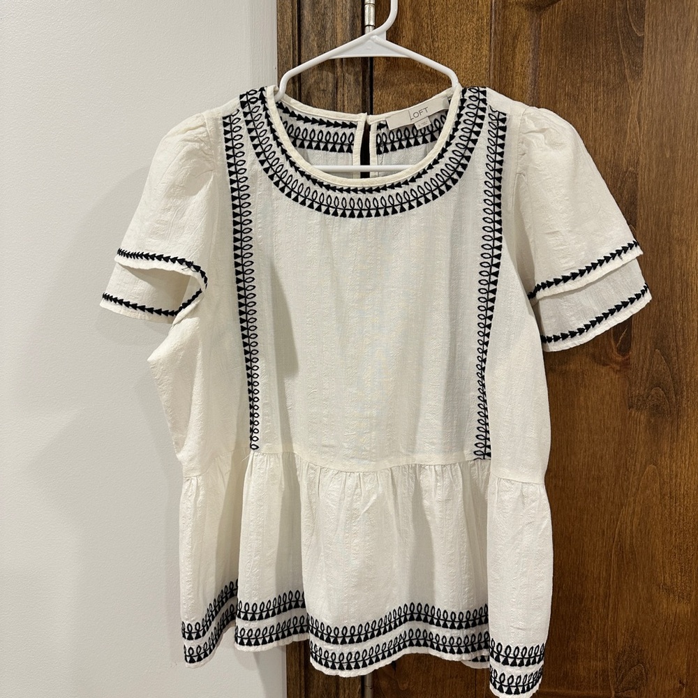 LOFT off white Blouse with Black Accents